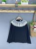 Camiseta de Solapa Primavera Elástica Rayada Camiseta Básica Suelta y Fresca Jersey Mujer Manga Larga Encaje Cuello de Muñeca Petite