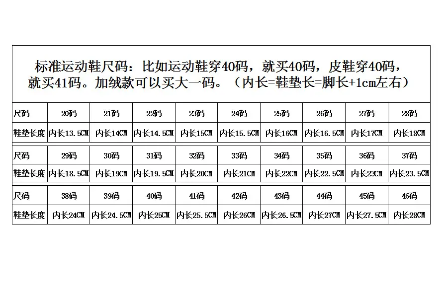 20-46码表格