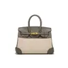 Bolso Nuevo Platino, Bolso de Mujer de Piel Genuina, Bolso de Lona, Costuras de Color Contrastante, Bolso Cruzado de Mano, Bolso Transfronterizo para Mujer de Gran Capacidad