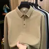 Camisa tipo polo de manga larga para hombre, mezcla de lino y lyocell, transpirable y texturizada, top business casual para hombre al por mayor