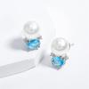 RAKOL Pendientes de botón de perla de moda estilo coreano pendientes de circón azul simples de alta calidad para mujer pendientes de lujo ligero azul marino para mujer