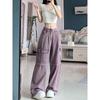 Conjunto Dopamina Pantalones Cargo Morados para Mujer, Otoño e Invierno Tallas Grandes Retro de Cintura Alta Sueltos de Pierna Ancha Largos hasta el Suelo