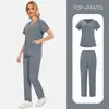 Temu Multicolor Secado Rápido Delgado Color Puro Bata de Laboratorio Hogar de Ancianos Enfermería UCI Ropa de Trabajo Uniforme de Enfermera de Dos Piezas