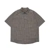 Camisa de Manga Corta a Cuadros de Gasa Burbuja Estilo Universitario Retro Japonés para Hombre, Camisa de Media Manga Estilo Perezoso de Hong Kong para Verano