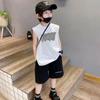 2025 Nuevo Traje de Chaleco para Niños Verano Mediano y Grande Niños Guapo Algodón Puro Top sin Mangas Conjunto de Dos Piezas a la Moda