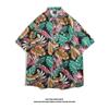 Camisa Retro Estampada de Manga Curta Tailandesa, Marca Versátil na Moda, Camisa Jaqueta de Casal Estilo Havaiano Solta na Moda