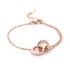 Moda coreana cor de aço titânio ouro aço titânio anel duplo zircônia pulseira multicolorida feminina banhada a ouro rosa 18K joias que não desbotam