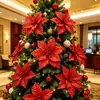 Flores Decorativas Navideñas en Varios Colores, Flores Artificiales de Tela, Decoraciones Festivas con Brillo y Lentejuelas, Flores Decorativas Navideñas