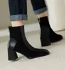Botas de Cano Curto Quadradas Retrô com Salto Grosso para Mulheres, Estilo Coreano 2026, Color Block, Zíper Traseiro, Botas Simples de Salto Alto para o Dia a Dia