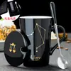 Caneca Criativa Transfronteiriça Constelação Cerâmica com Tampa e Colher Caneca de Café para Escritório Caneca de Água para Casal Xícara de Chá