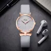 Reloj de Cuarzo para Mujer con Correa de Imitación de Cuero, Lazo y Relieve de Hojas, Moda Transfronteriza