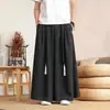 Pantalones rectos holgados, modelo nuevo 8X, pantalones-falda estilo chino Hanfu, pierna ancha, bordados de verano L pantalones largos casuales para hombre
