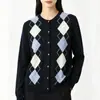 Cárdigan de punto largo con patrón de diamantes, cálido y elegante, para mujer, nueva colección Otoño 2026, chaqueta suéter retro americana