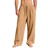 Estación Independiente Europea y Americana Amazon Pantalones de Lino para Hombre con Bolsillo y Cordón Color Sólido Modernos de Negocios Sueltos Casuales Deportivos