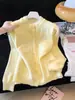 Cárdigan de Punto Patchwork Falso Dos Piezas Amarillo Claro Personalizado de Fábrica para Mujer Diseño Otoño/Invierno Suéter Abrigo de Nicho