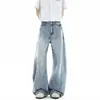 Jeans Retro Americanos Lavados Azul Claro Scimitar para Hombres y Mujeres, Pantalones Anchos de Verano High Street, Pantalones Casuales Sueltos con Caída