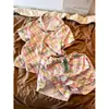 Pijama de Seda Gelada de Alta Qualidade Francês para Mulheres, Novo Estilo de Verão, Confortável para Sair, Manga Curta, Conjunto de Roupa de Casa com Short, Verão