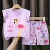 Verano Nuevo Estilo Conjunto de Dos Piezas de Shorts con Mangas de Murciélago para Niñas Traje de Manga Corta para Niñas de Algodón Puro Estilo Europeo y Americano Ropa de Verano para Bebés y Niños