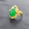 Anillo de Oro Rosa con Incrustaciones de Calcedonia Rosa Hielo 925 Anillo de Jade Color Verde Brillante Jade Huevo Cara para Hombres y Mujeres