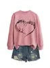 Amazon eBay Tienda Independiente Informal Cómoda de Moda para Mujer Sudadera de Manga Larga con Cuello Redondo con Nota Musical y Corazón para Comercio Exterior