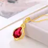 Colar com Pingente de Gota d'Água Dourado Areia Vermelho Vietnamita Latão Banhado a Ouro Moda Feminina Corrente para Clavícula Presente de Feriado
