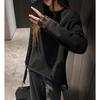Camiseta Base de Encaje Empalmado Estilo Coreano de Manga Larga para Mujer en Otoño e Invierno Estilo Holgado Perezoso Blanca Hombro Derecho Cuello Redondo Top de Gama Alta