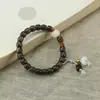 Pulsera Duobao de Madera Simple y de Moda con un Solo Círculo, Sándalo, Arañazo de Gato, Bodhisattva, Pulsera Retro de Moda para Hombres y Mujeres