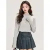 Camisa base de tricô cinza estilo coreano com gola alta meia para mulheres, suéter elegante de outono de alta qualidade, blusa interna modeladora