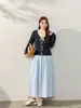Falda plisada de cintura elástica estilo suave, nuevo modelo de otoño para mujeres de talla grande, oculta la grasa y estiliza, falda línea A 66306