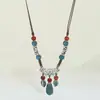 Collar de Cerámica con Forma de Gota de Agua Bohemio Colgante Largo de Ceja Cadena de Borla para Suéter Estudiante Accesorios de Ropa Retro