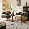 Sillón Sofá Retro Francés Hogar Sala de Estar Ratán Estilo Medio Tela Jacquard Sillón de Ocio para Casa de Huéspedes Balcón Silla Individual