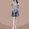 Ropa de Tallas Grandes para Mujer Verano 2023 Camiseta Irregular de Manga Corta Conjunto de Dos Piezas de Pantalones Cortos Casuales de Mezclilla para Mujer