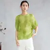Camiseta de Seda Crepé Burbuja Texturizada Teñida con Plantas de Manga Corta para Mujer con Mangas Raglán Medias Hechas de Seda de Morera