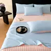 Colcha de Verano de Seda Fresca Estilo Lujo Ligero, Colcha de Aire Acondicionado Bicolor de Color Sólido, Juego de Cuatro Piezas de Colcha de Verano Helado, Colcha Delgada Lavable a Máquina