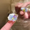 Anel de Flor de Hortênsia Dopamina Feminino Novo Estilo de Férias Primavera e Verão Anel de Dedo Coração de Menina Anel Colorido de Contas Anel