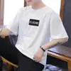 2024 bf Camiseta de Manga Curta Masculina Verão Tendência Marca Ins Estampada Estilo Hong Kong Manga Meia Tendência Solta Camiseta Roupa Masculina