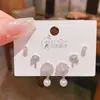 Novedad 2025 Pendientes Elegantes de Hoja de Ginkgo y Concha de Perla Tres Pares Estilo Coreano Aguja de Plata Juego de Seis Piezas de Joyería para Orejas