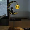 Luz Decorativa Solar Transfronteiriça Gato Preto & Lua de Abóbora para Estaca
