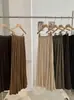 KEKEZOON Estilo Elegante Saia Plissada com Caimento Feminina Cintura Alta Plissada Barra Larga Emagrecimento Cor Sólida Saia Longa 9074