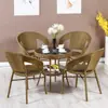 Conjunto de Mesa e Cadeiras para Varanda Externa, Conjunto de Três Peças de Cadeira de Rattan, Mesa Pequena, Mesa de Centro, Cadeira de Lazer com Encosto, Cadeira para Pátio Externo