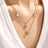 Collar con colgante de flor de cuatro pétalos más vendido con piedras de circonita, acero inoxidable, minimalista, nicho, pulsera y collar de moda para mujer