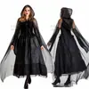 Fiesta de Carnaval de Halloween Vampiro Oscuro Fantasma Cosplay Bruja Castillo Túnica Negra Capa Gótica Vestido de Novia Fantasma