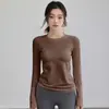 Roupa de Yoga para Mulheres, Estilo Outono e Inverno, Corte Justo, Alta Elasticidade, Gola Redonda, Manga Longa, Treinamento de Corrida, Roupas Fitness de Secagem Rápida