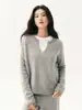 Pode ser usado em camadas! Suéter feminino de cashmere, gola redonda em U, corte solto e relaxado, pulôver de manga longa em tricô macio