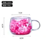 Taza de Vidrio con Pétalos de Flor Seca de Doble Capa, Taza de Café Transparente Resistente a Altas Temperaturas con Flores Reales de Alto Borosilicato, Creativa Transfronteriza