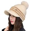 Nuevo sombrero de alto sentido sombrero de lana engrosado a prueba de viento bola de pelo gorra de pico sombrero de punto sombrero cálido a rayas para montar al aire libre