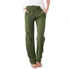 Pantalones Largos Casuales Holgados de Pierna Ancha con Cordón de Color Sólido de Algodón y Lino para Mujer Estación Independiente Pantalones de Pierna Ancha de Comercio Exterior