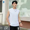 Colete Masculino Algodão Verão Estilo Coreano Tendência Masculino Solto Ombro Largo Camisa Base Masculino Fitness Lazer Esportes Colete