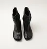 Versão em Couro Bico Aberto Retro Nicho Botas Pata de Porco Meia Elástica para Mulheres Salto Bloco Botas de Cano Curto para o Trabalho Salto Alto Botas Martin