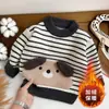 Suéter Infantil Outono e Inverno Novo Camiseta Básica Cartoon Infantil Top Quente para Bebê Suéter de Tricô Listrado Espesso para Bebê